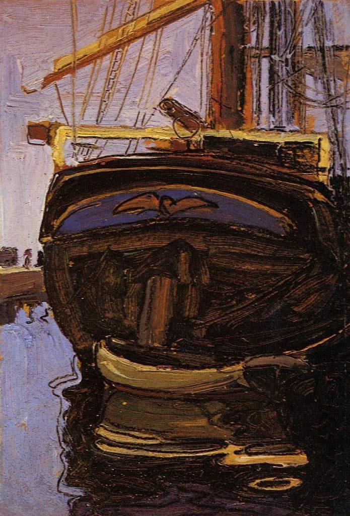 Egon Schiele Sailing Ship with Dinghy